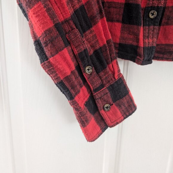 Harlow cropped flannel shirt red black buffalo plaid size small - Picture 5 of 13